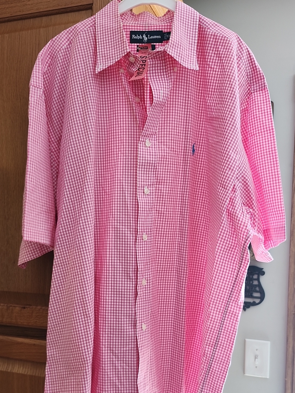 Ralph Lauren Pink Gingham Short-Sleeve Button-Down Shirt XL